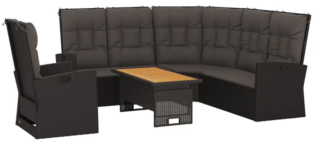 Set divani da giardino 3 pz con cuscini nero in polyrattan