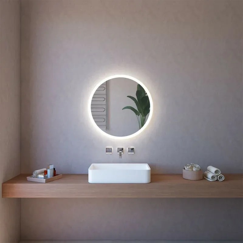 Specchio retroilluminato LED 85 cm tondo da parete con telaio nero