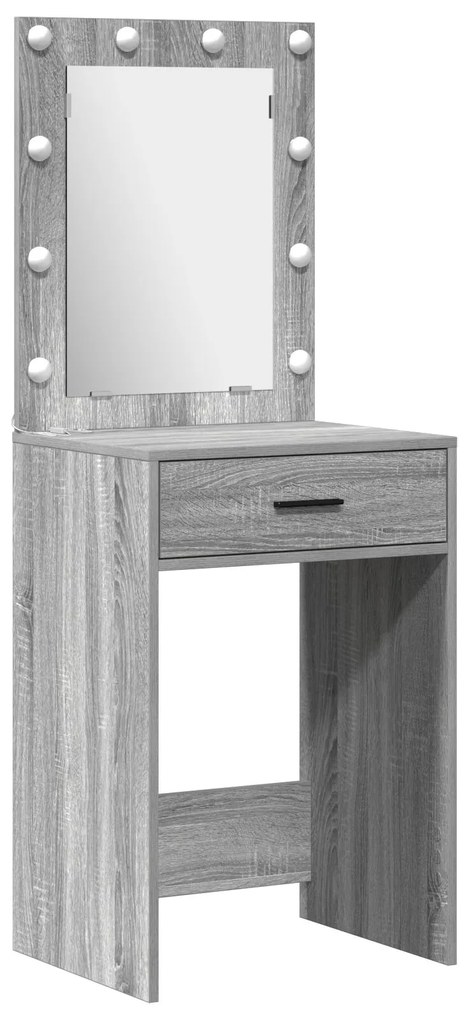 Set di tavolo da trucco a 2 pezzi con led grigio in legno ingegnerizzato di sonoma