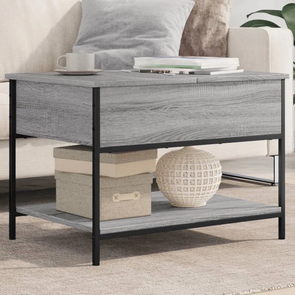 Tavolino Salotto Grigio Sonoma 70x50x50 Cm Multistrato Metallo /