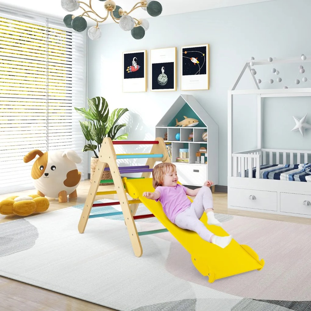 Costway Arrampicata giocattolo a triangolo per bambini 3-in-1, Arrampicatore con rampa di scivolo a 2 lati 3 Colori