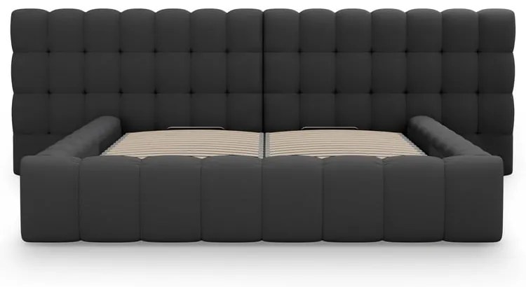 Letto matrimoniale imbottito nero con spazio contenitivo e rete 160x200 cm Mamaia - Micadoni Home