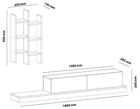 Mobile TV Da Terra 180 Cm 2 Ante E Pensili Laterali Malta Bianco E Rovere Chiaro