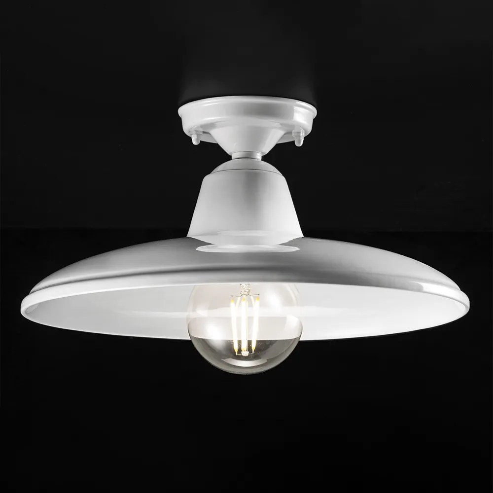 Plafoniera Industrial Minimal Nordico B&W Metallo Smaltato Bianco 1 Luce E27