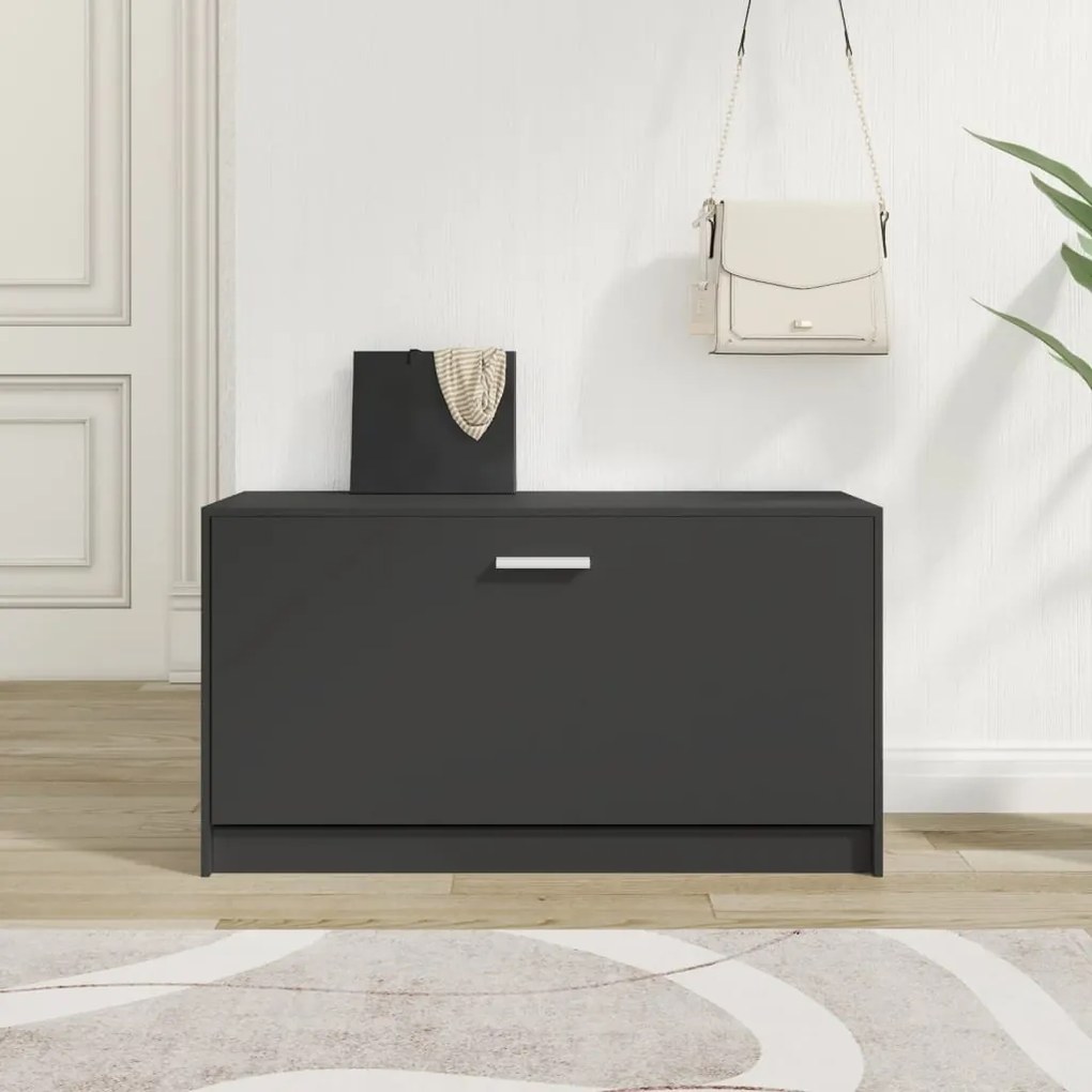 Scarpiera Nera 80x24x45 Cm İn Legno Multistrato /