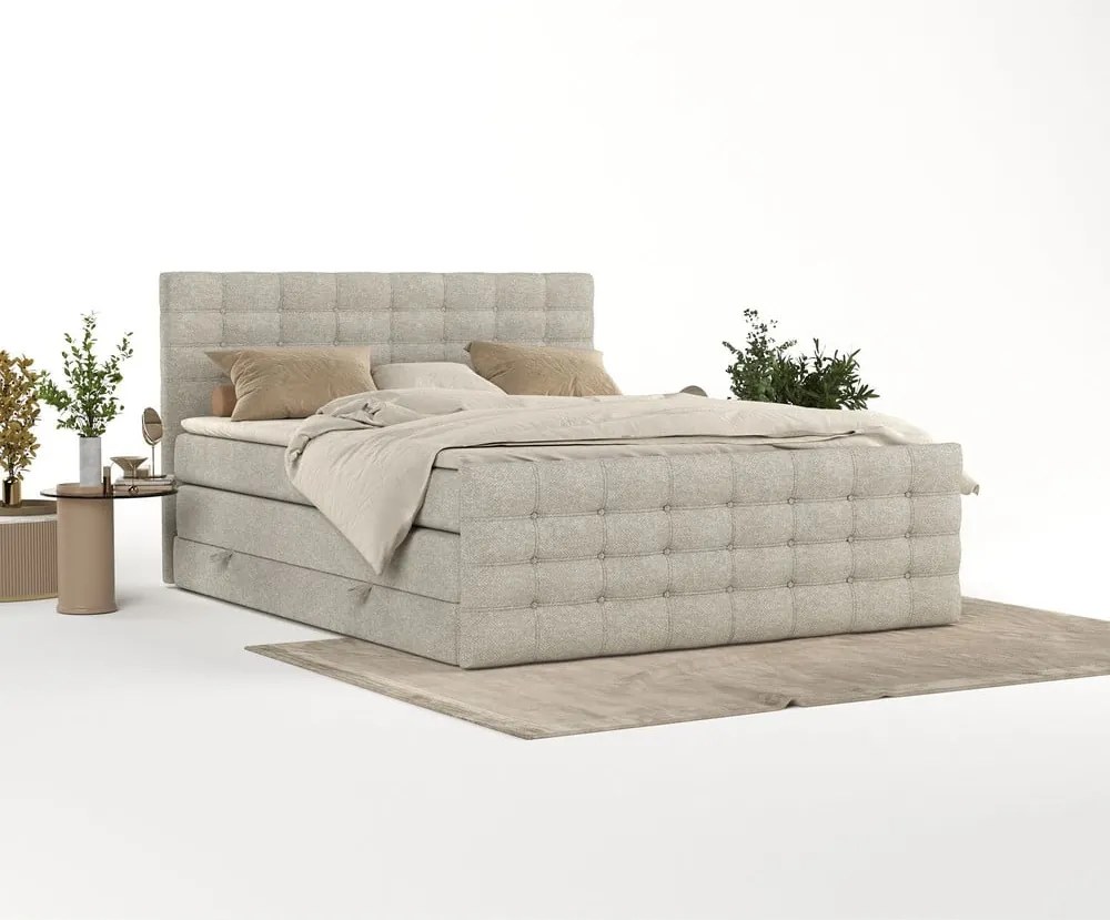 Letto boxspring beige con spazio contenitivo 200x200 cm Blend - Maison de Rêve