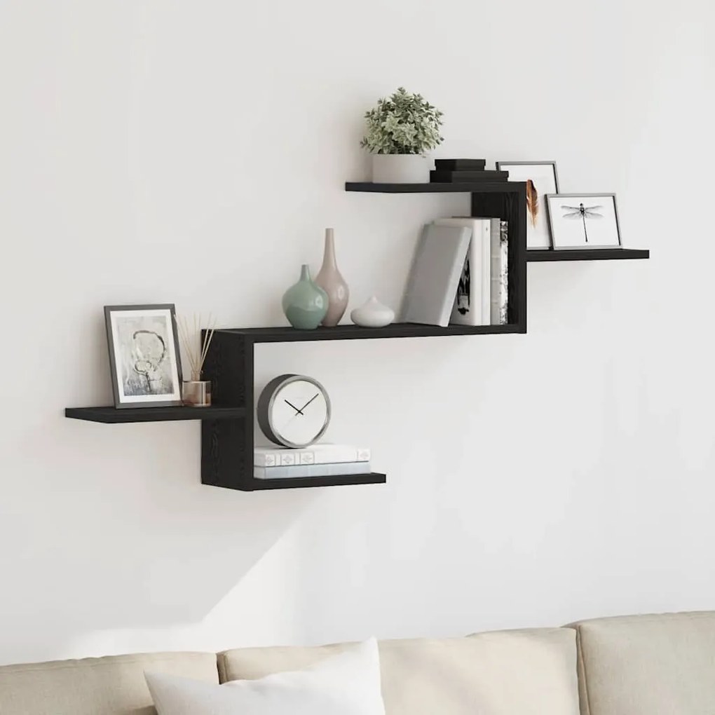 Scaffale A Parete Rovere Nero 104x15x49 Cm İn Truciolato /