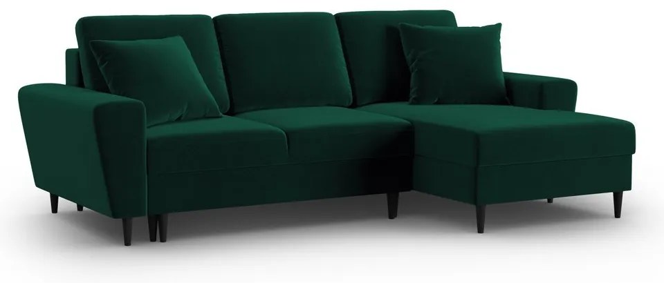 Divano angolare verde allungabile e con contenitore (con penisola a destra/con chaise lounge) con rivestimento in velluto Kyoto – Cosmopolitan Design