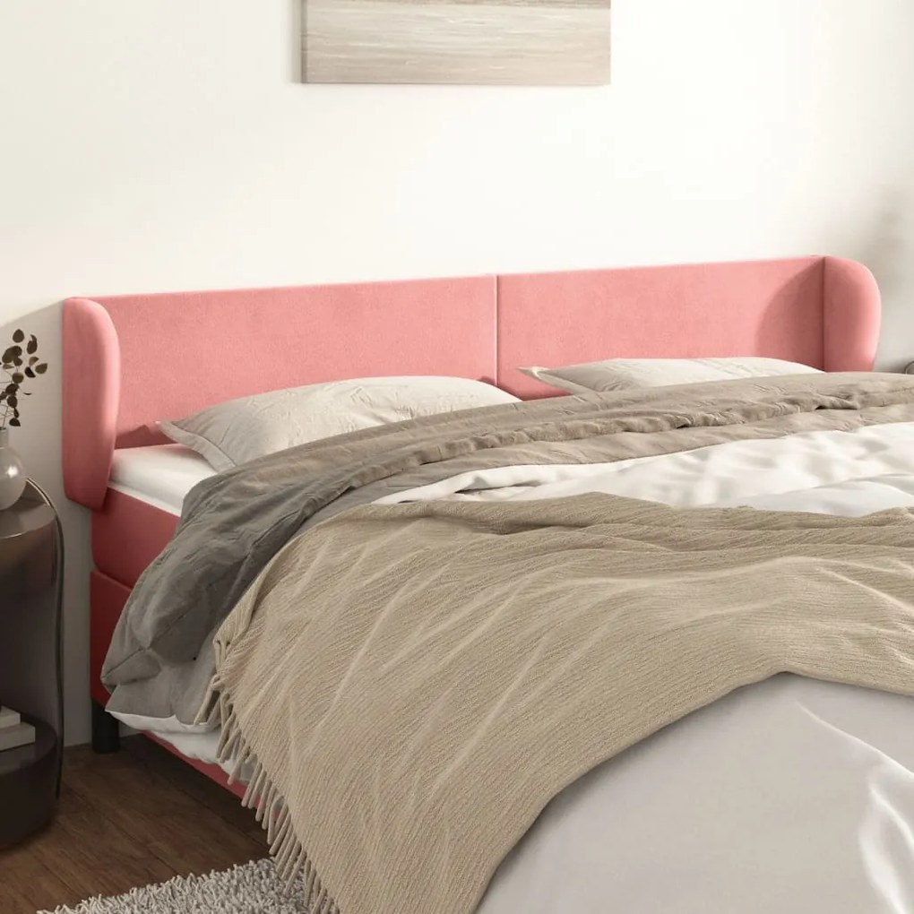 Testiera Ad Orecchio Rosa 203x23x78/88 Cm İn Velluto /