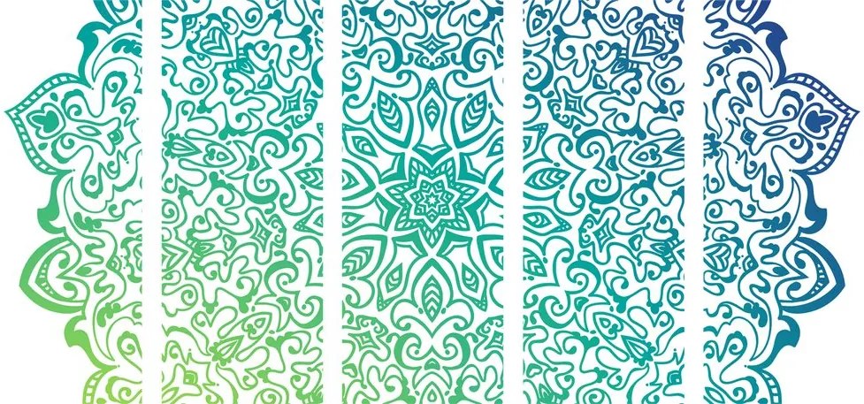 Quadri 5 pezzi – Mandala verde blu