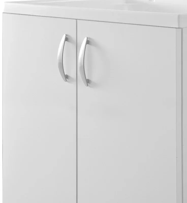 Mobile lavatoio 60x60 cm bianco con vasca asse lavapanni e kit di scarico