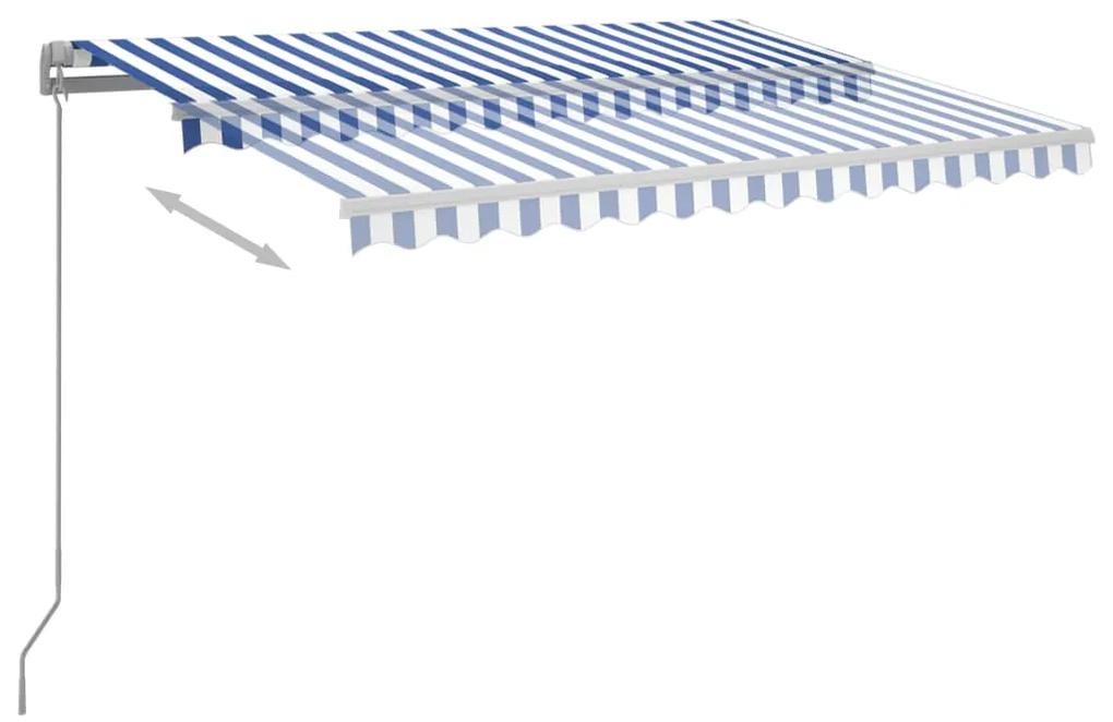 Tenda da Sole Retrattile Automatica con Pali 3x2,5m Blu Bianca