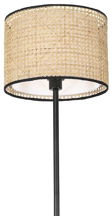 Lampada da terra rustica nera con paralume in rattan - Kata