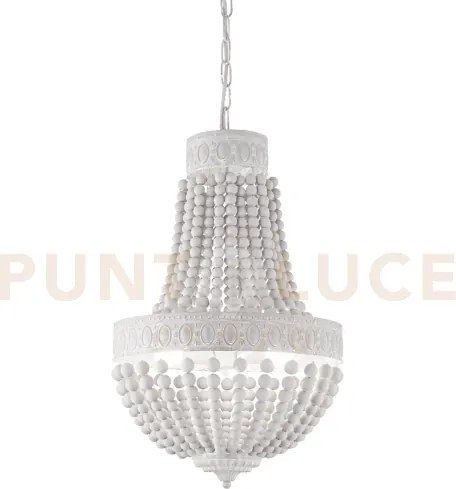 Monet lampadario con perle in legno naturale 6 luci attacco e14 bia...
