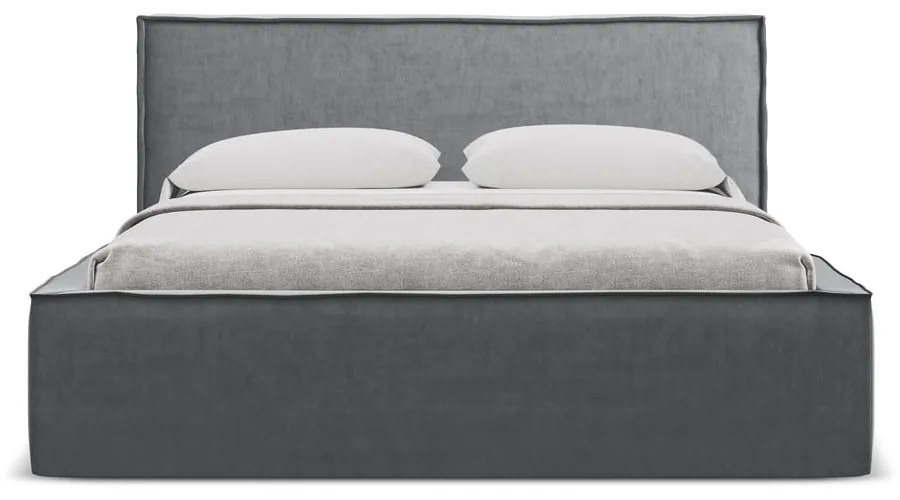 Letto matrimoniale imbottito grigio scuro con contenitore con griglia 140x200 cm Anani - Makamii