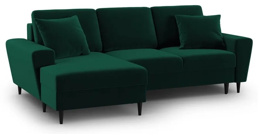 Divano angolare verde allungabile e con contenitore (con penisola a sinistra/con chaise lounge) con rivestimento in velluto Kyoto – Cosmopolitan Design
