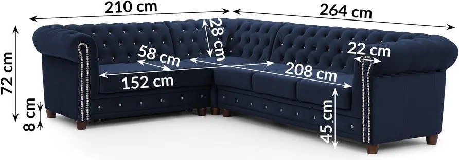 Divano angolare blu allungabile (con penisola a sinistra/a L) con rivestimento in velluto York Blik – Ropez