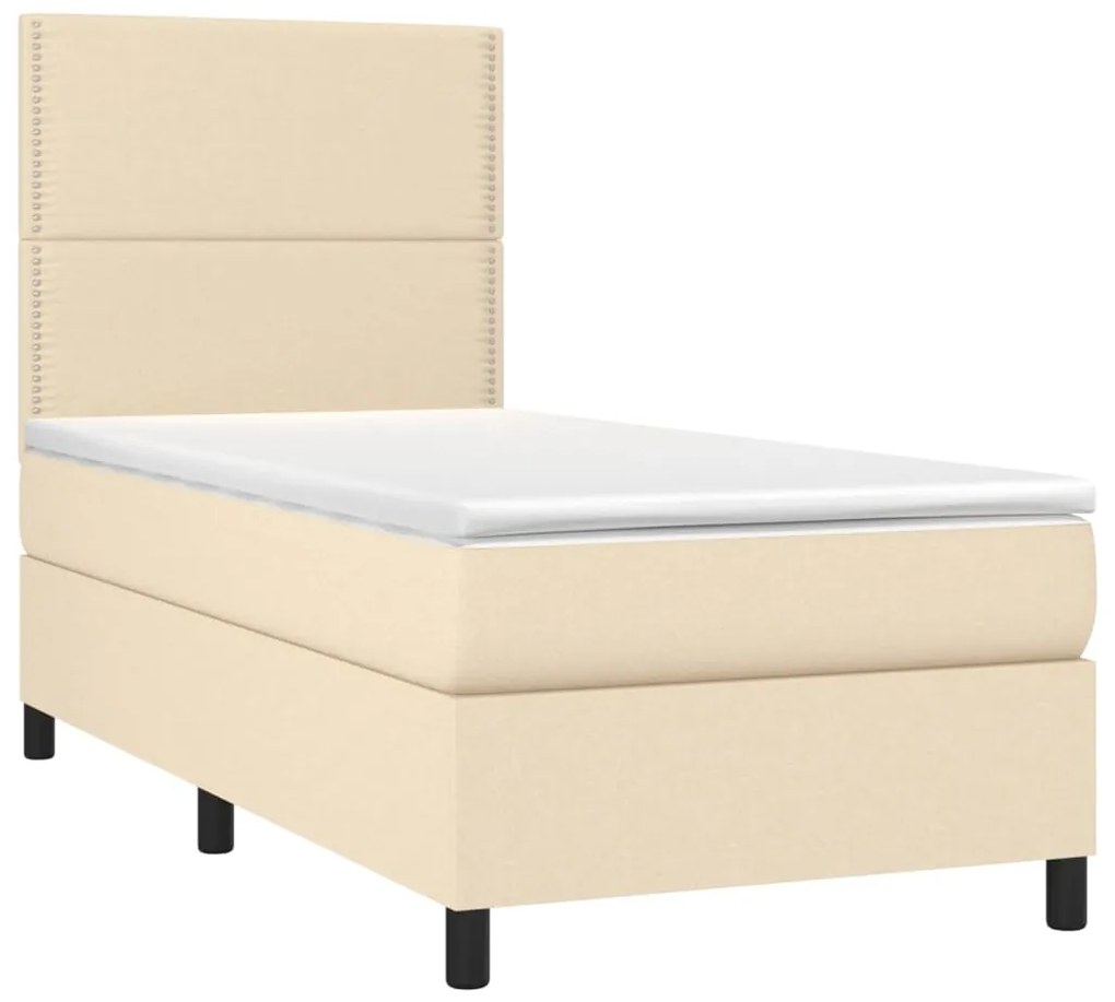 Letto a Molle con Materasso e LED Crema 90x190 cm in Tessuto