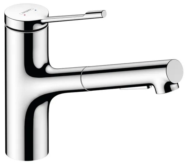 Rubinetto da cucina con doccetta diagonale Zesis Lean argento cromato lucido HANSGROHE