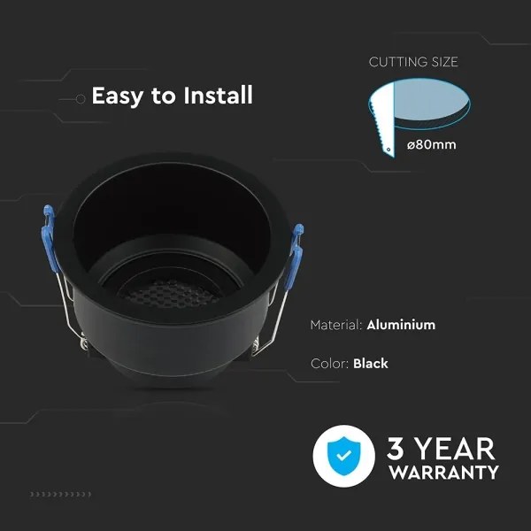 Plafoniera incasso GU10 Ø 9 cm nera