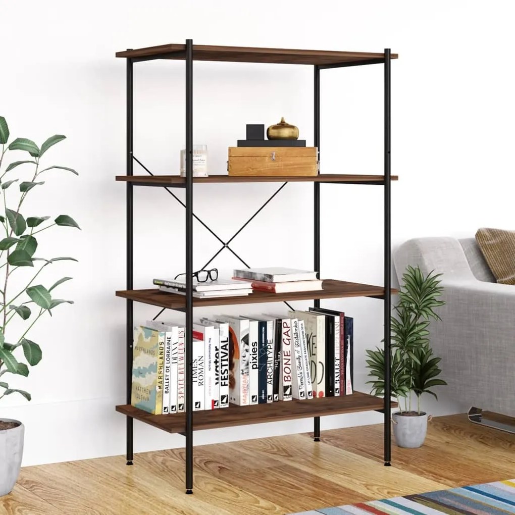 Scaffale Con 4 Mensole Nero E Naturale 80x40x130 Cm /