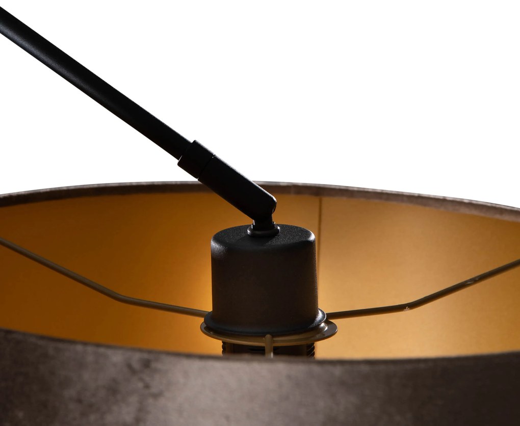 Lampada a sospensione nera con paralume in velluto marrone 35 cm - Blitz
