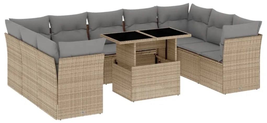 Set divano da giardino 10 pz con cuscini beige in polyrattan