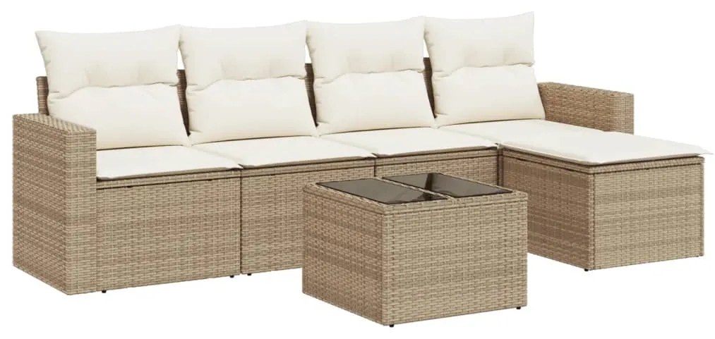 Set Divano da Giardino 6 pz con Cuscini Beige in Polyrattan