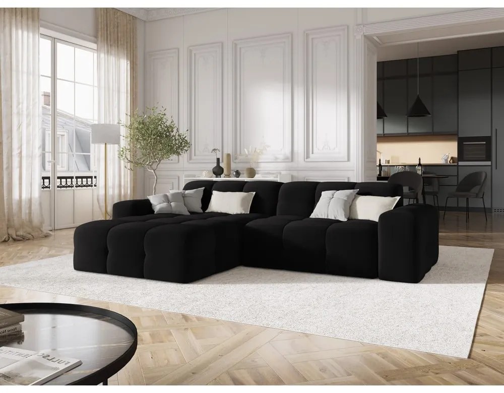 Divano angolare in velluto nero (angolo sinistro) Kendal - Micadoni Home