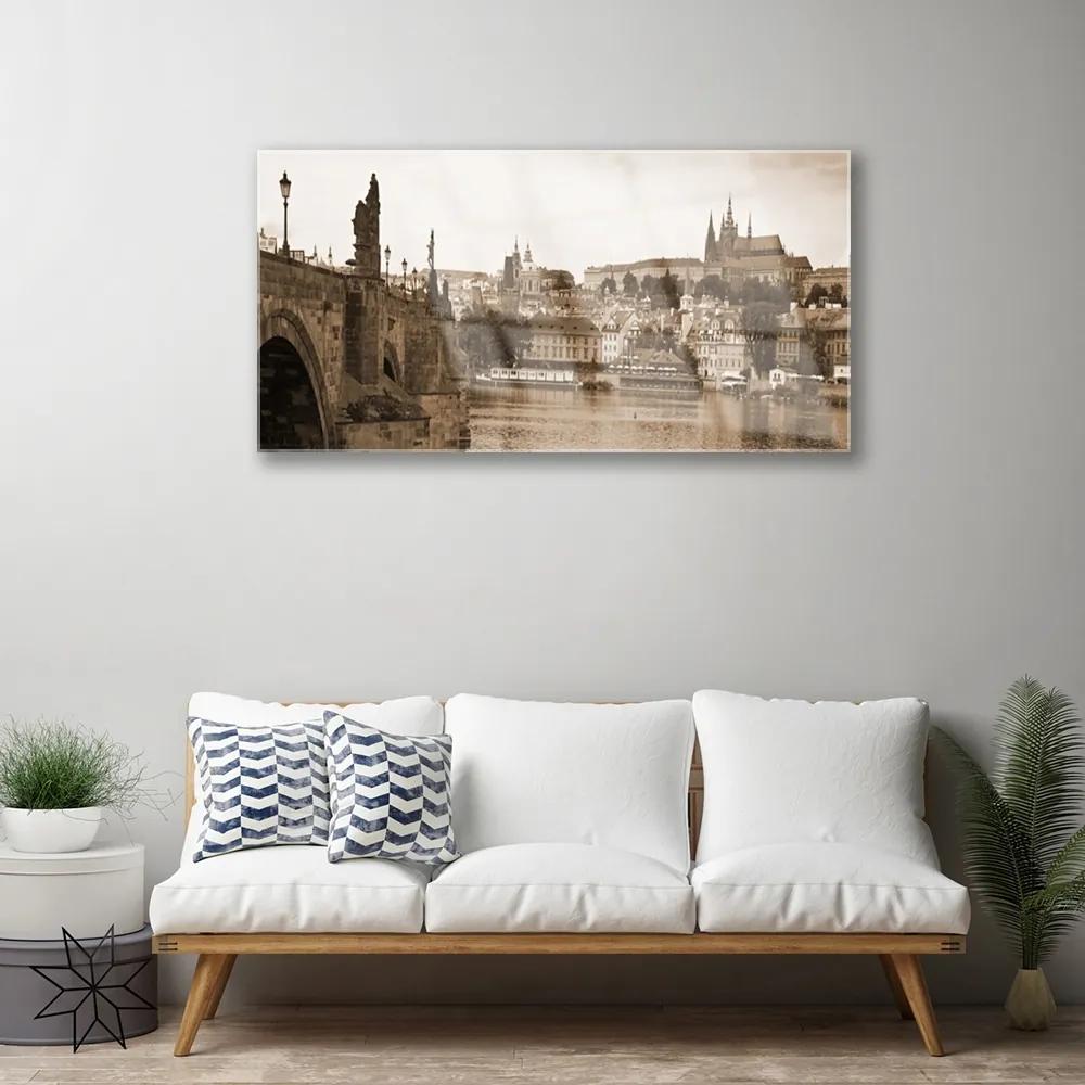 Quadro acrilico Paesaggio del ponte di Praga 100x50 cm