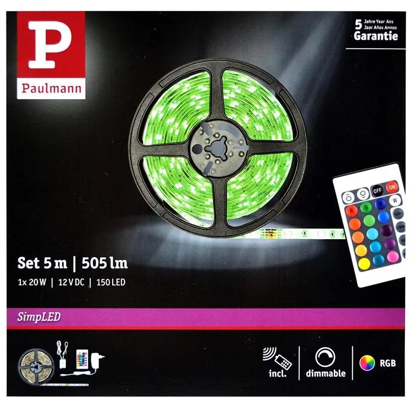 Paulmann 78978 - Striscia LED RGB/20W dimmerabile SIMPLED 5m 230V + TC