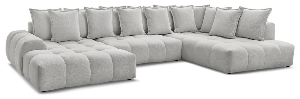 Divano angolare grigio chiaro allungabile e con contenitore (penisola a destra/a U) con rivestimento in ciniglia Everest – Bobochic Paris