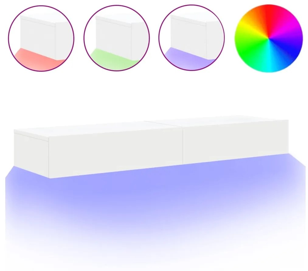 Mobili porta tv con luci led 2pz bianchi 60x35x15,5 cm