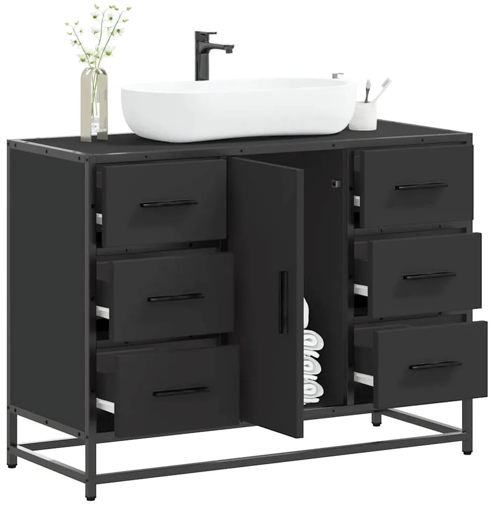 Mobile Lavabo Bagno Nero 60x30x60 Cm Legno Multistrato /