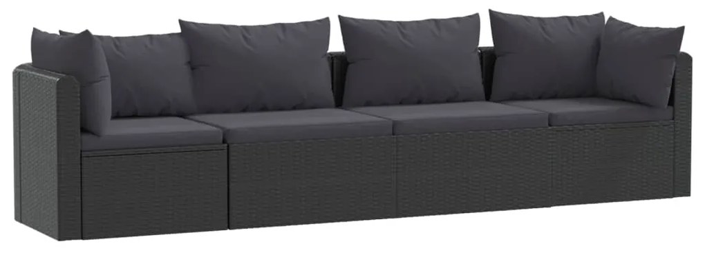 Set divani da giardino 4 pz con cuscini in polyrattan nero