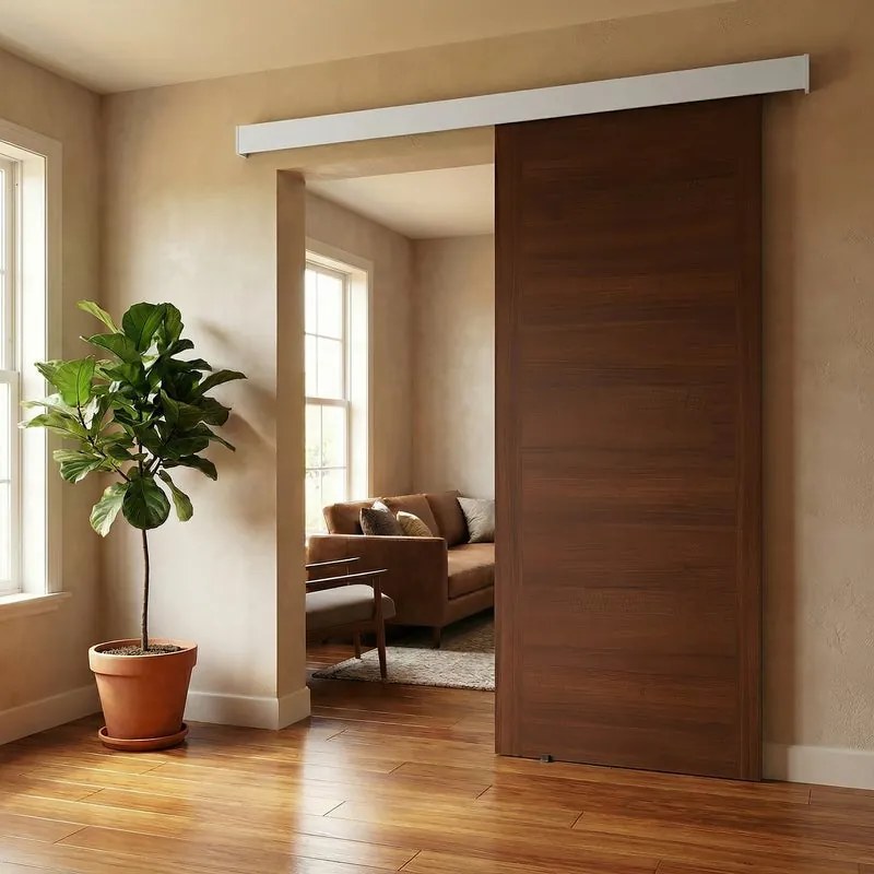 Porta scorrevole reversibile Rustic in mdf noce scuro, L 93 x H 212 cm, con binario Meli