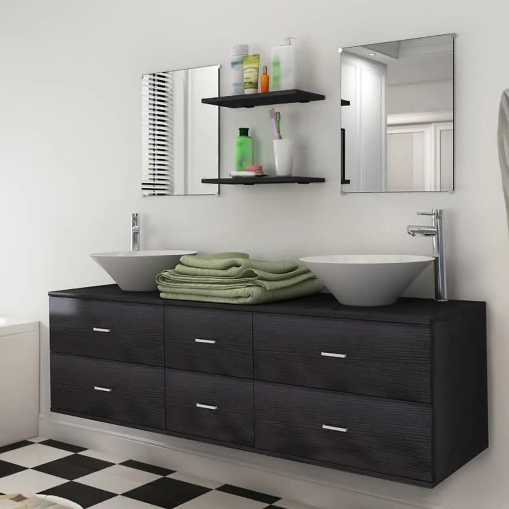 Mobili Da Bagno Con Lavabo Set 7 Pz Nero /