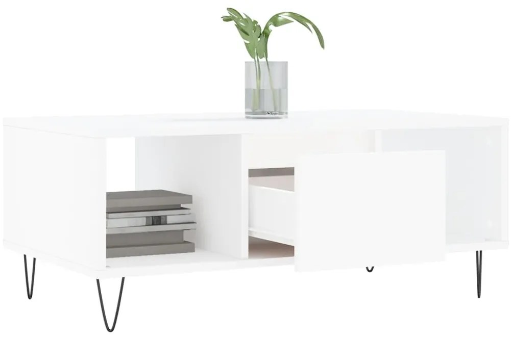 Tavolino da salotto bianco 90x50x36,5 cm in legno multistrato