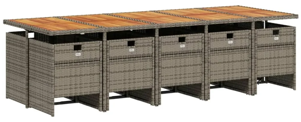 Set da pranzo da giardino 11pz con cuscini in polyrattan grigio