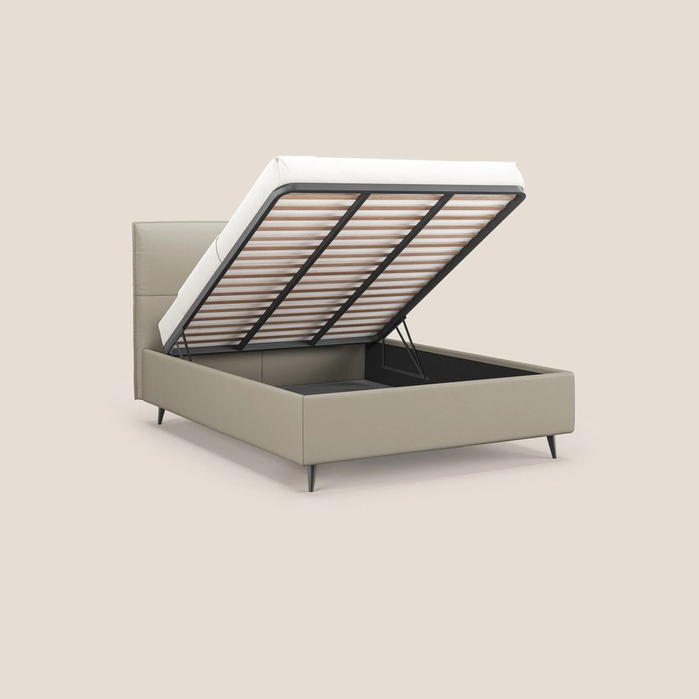 Greta letto contenitore dimensioni SLIM con testata trapuntata in ecopelle impermeabile T04 tortora