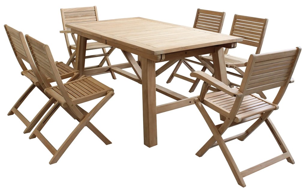 ORATOR - set tavolo in teak cm 160/240 x 90 x 77 h con 4 sedie e 2 poltrone Orator