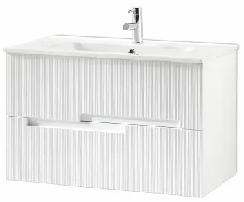 Mobile da bagno RIGHE 80 cm Larice Bianco e specchio retoilluminato LED