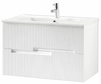 Mobile sospeso bagno 80 cm a 2 cassetti RIGHE Larice Bianco