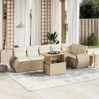 Set Divani da Giardino 7 pz con Cuscini Beige in Polyrattan 3272206