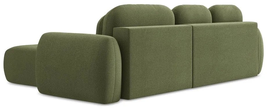 Divano angolare verde allungabile/con contenitore (con penisola a destra/con chaise lounge) con rivestimento in bouclé Pele – Makamii