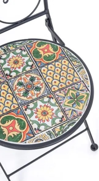 Set bistrot da arredo esterno tavolino 60 cm e sedie pieghevoli effetto maiolica Naxos Bizzotto