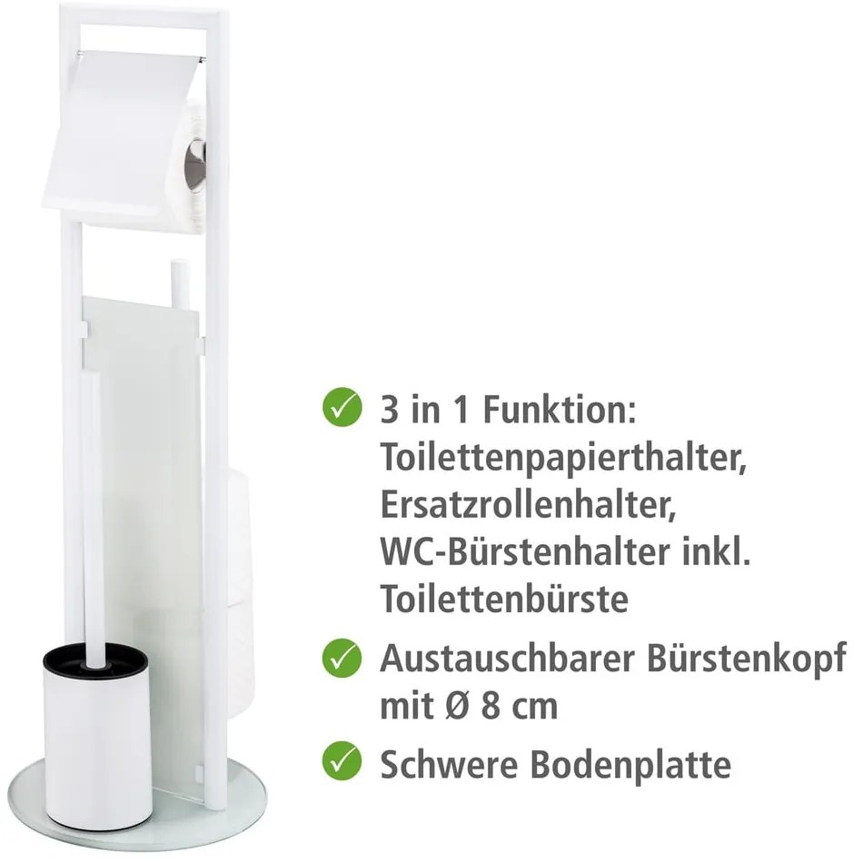 Porta carta igienica bianco opaco in acciaio inox con supporto con spazzola Ravina – Wenko