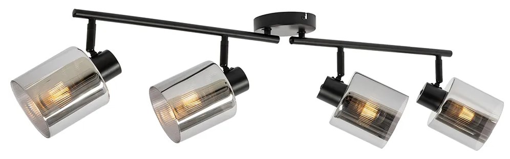 Faretto da soffitto nero con vetro fumé 4 luci orientabili - Laura