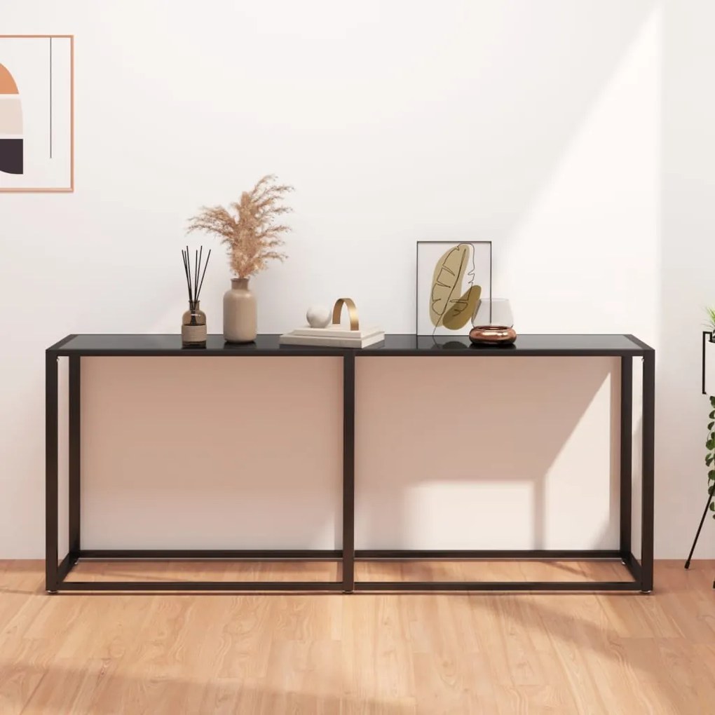 Tavolo Consolle Nero 180x35x75,5 Cm İn Vetro Temperato /