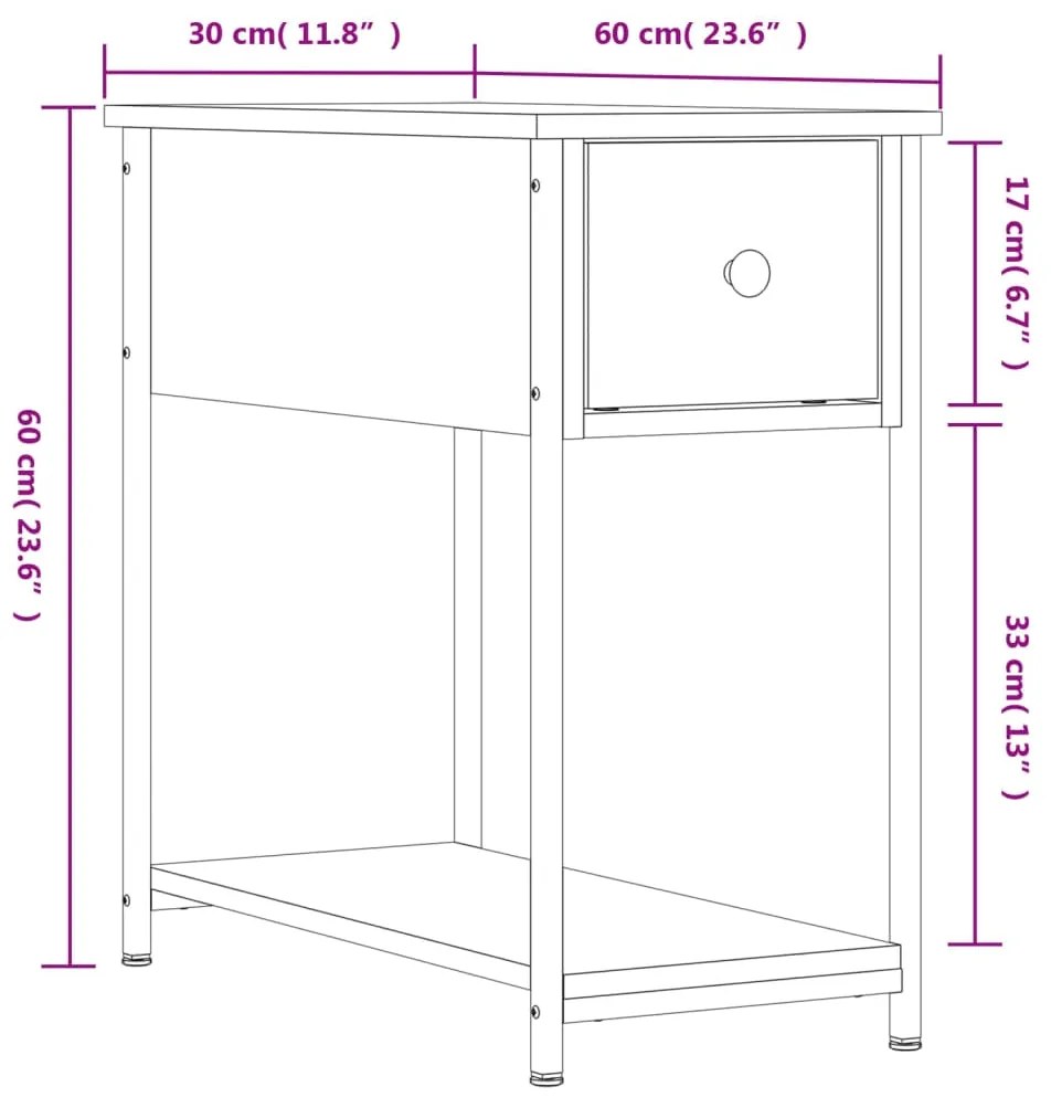 Comodino Grigio Sonoma 30x60x60 cm in Legno Multistrato